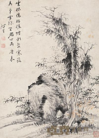  枯木竹石图 立轴 水墨纸本 45×33cm