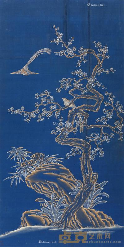  花鸟 立轴 金绘绢本 141.5×70.5cm