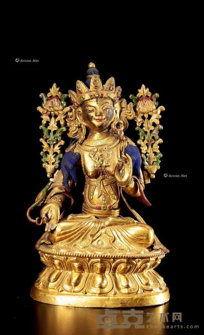  十九世纪 铜鎏金白度母 高15.2cm