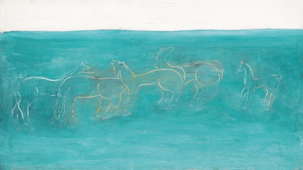  1930年代作 草原上的马群 布面油画