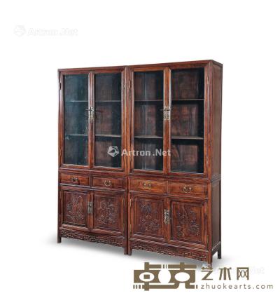  清 红木玻璃门书柜 88×37×196cm