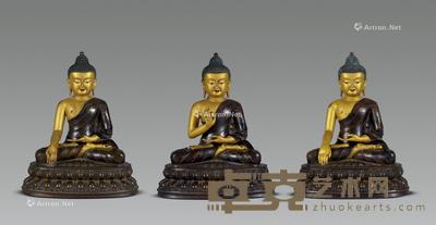  清 铜鎏金三世佛 高40cm