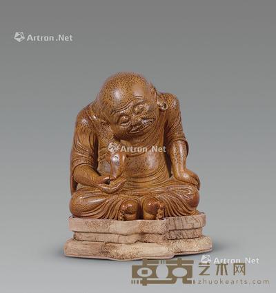  清 竹雕刘海戏金蟾摆件 高14cm