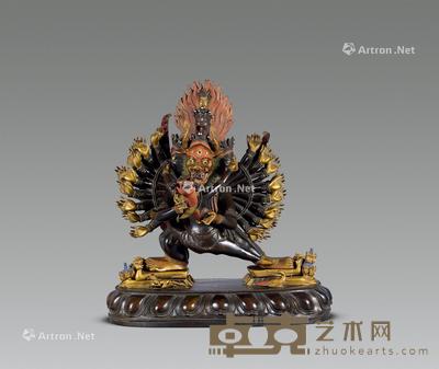  清 铜泥金大威德金刚 高45cm