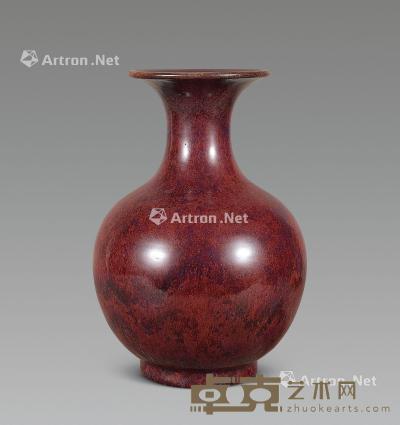  清 红釉瓶 高30cm