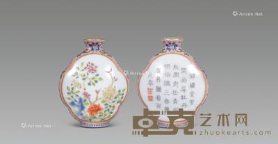  清 粉彩花卉诗文鼻烟壶 高7.3cm