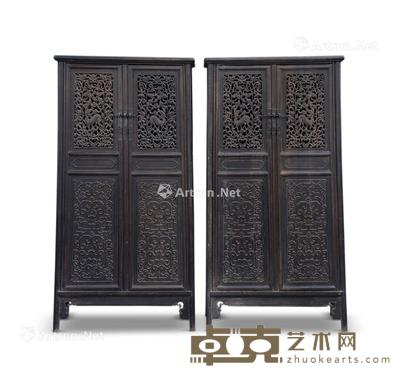 清 紫檀雕麒麟面条柜 (一对) 77×35×158cm