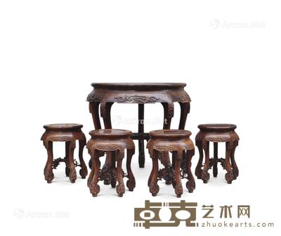  清 黄花梨圆桌 （一套） 直径85cm