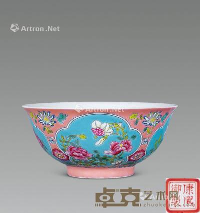  清 珐琅彩开光花卉纹碗 直径15cm