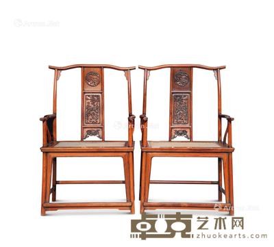  清 黄花梨四出头官帽椅 （一对） 65×50×108cm