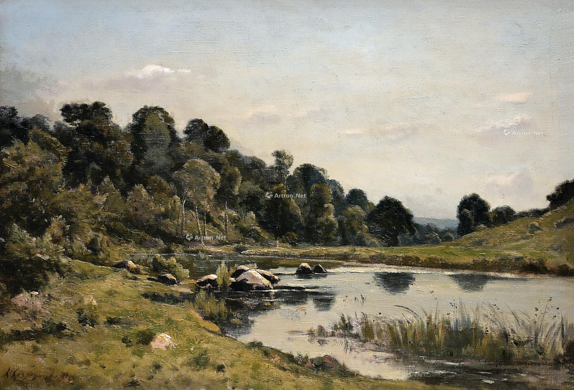 欧芒边缘山地河岸景色 布面 油画