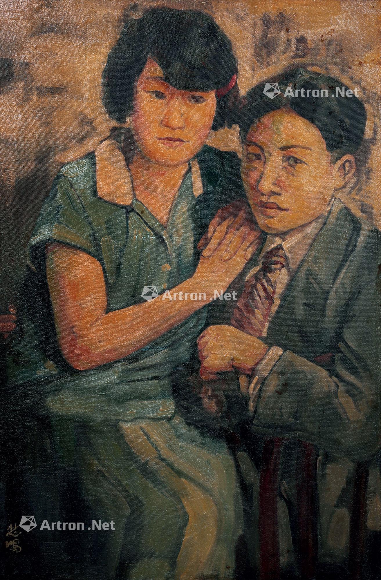 徐悲鸿与蒋碧薇镜框布面油画