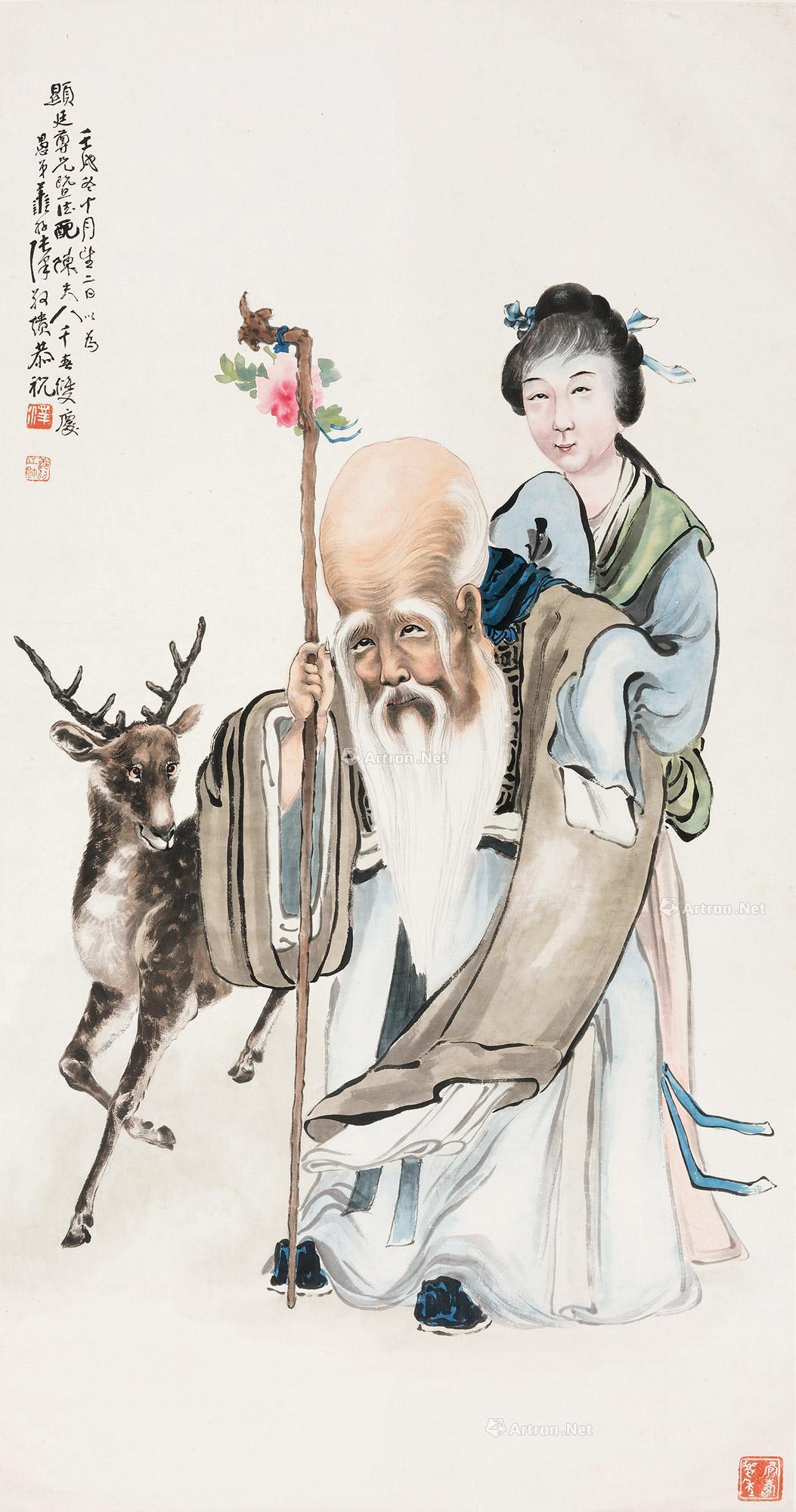 1922年作寿星立轴设色纸本